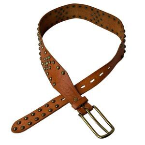 Vtg Gap Brown Leather Belt Womens XS Brass Buckle Stud Boho Retro Festival Moto